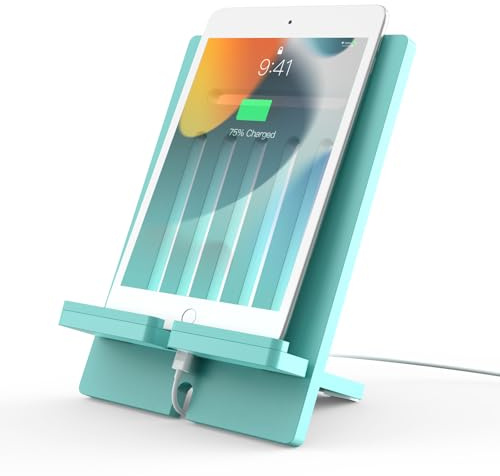 Pezin & Hulin Bamboo Tablet Stand Adjustable - Teal | Desktop Cell Phone Stand Holder Dock Compatible with Pad Air/Pro/Mini, E-Reader, Smartphone (Support to 4.7-13 Devices)