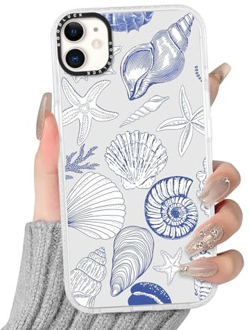 Yoedge Transparent Blue Starfish Conch Phone Case for iPhone 11 6.1, with Aesthetics Pattern Design Ultrathin Soft TPU Silicone Cases,Shockproof Bumper Protector Matte Girls Women Cover