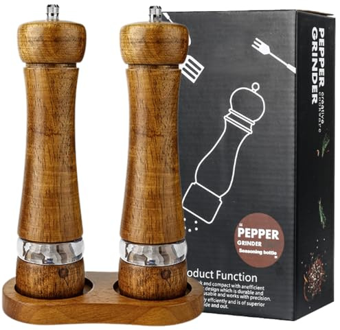 Sonwaha Lot de 2 Moulins à Poivre et Sel Manuels avec Noyau en Céramique Réglable et Plateau en Bois,Fenêtre Visible Acrylique Pour Piment Girofle Poivre Sel Epices 8 Pouces Couleur Vintage