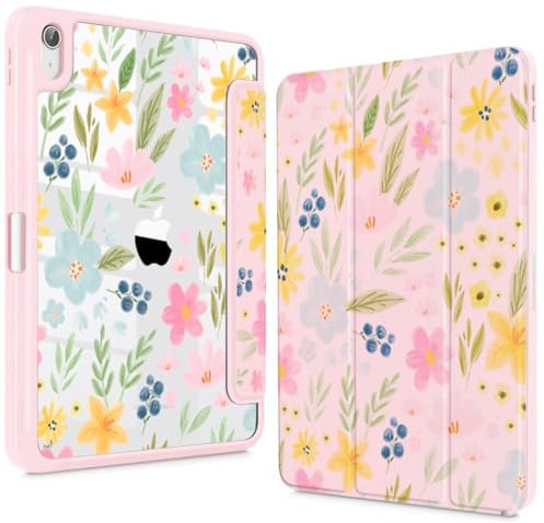 Teryeefi Case for iPad (A16) 11-inch 2025 & 10.9'' iPad 10th Generation 2022, 3D Printing Slim Lightweight Protective Cover with Stand,Auto Wake/Sleep Function, Clear PC +TPU Back Shell, Pink Floral