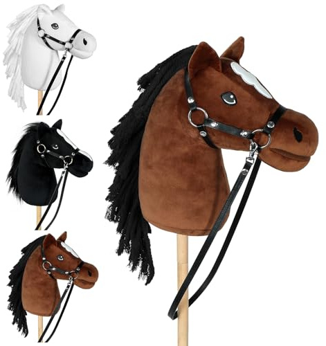 Bludrfnly Hobby Horse - Steckenpferd mit Halfter und Trense (Braun) | Große Hobby Horse Pferde für Kinder mit 40 cm Schraubstange, Stockpferd für Hobby Horsing, für Rollenspiele & Reiten