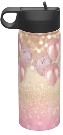 Wasserkocher mit rosa Glitzer, Luftballon-Druck, für Reisen, 530 ml, Sport, isoliert, Edelstahl, Wasserkocher, tragbarer Becher