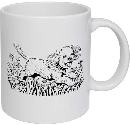 Azeeda 'Toy Poodle & Flowers' Ceramic Mug - 320ml (11oz) (MG00093455) | Coffee / Tea Cup for Home, Office, Hot Drinks and Gifts