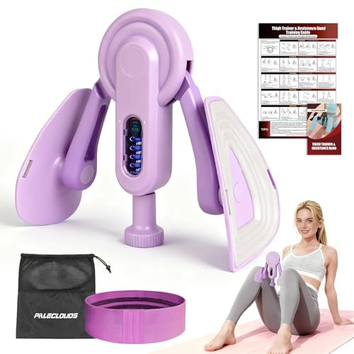Thigh Trainer Thigh Exerciser, 10-100lb/45kg Adjustable Resistance Pelvic Floor Trainer with Leg Band & Poster for Kegel Exercise, Inner Thigh Exerciser for Home Gym Workout Equipment