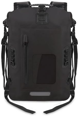 GSXLZ wasserdichte Tasche 30L wasserdichte Dry Bag Angelrucksack Drift Schwimmen Fluss Trekking Schulter Köder Angeln Eimer Ausrüstung Tauchen Rafting Kajak Tasche(Black)