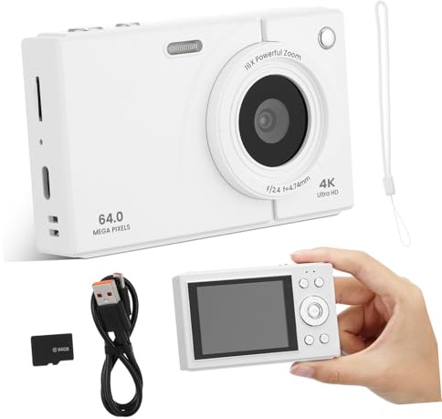 VANZACK Fotocamera Digitale Vintage con Zoom e -shake per Condivisione Istantanea Compatta per Viaggi e Fotografia Studenti Ragazzi Ragazze Bianca