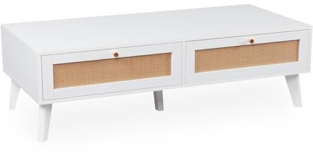 Paris Prix Table Basse Cannage en Rotin Lesa 120cm Blanc