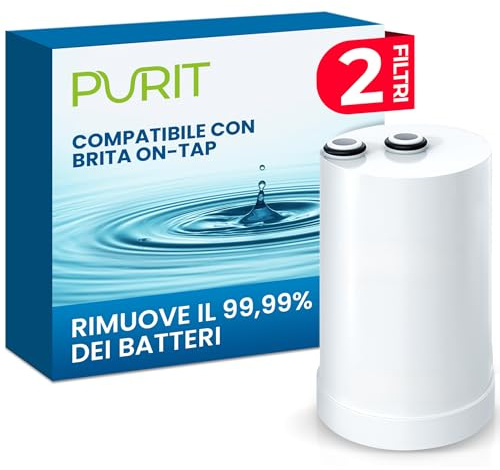 PURIT Filtres compatibles Brita On Tap (600 L/4 mois) Cartouche pour Brita V-MF Réduction : chlore, PFAS, 99,99 % des bactéries (2 pièces)