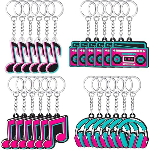 Wasise Music Keychain - Music Note Keychain, Musics Party Favours, 80s Party Decoration, Gifts for Musics Lover for Radio School Karaoke Bag Backpack Shower Birthday Valentines Day 24ps