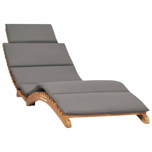 JHQHSM Klappbare Sonnenliege mit Dunkelgrauer Auflage aus Massivholz Teak – Ergonomische Gartenliege mit Wetterbeständigkeit und Komfort für Entspannung im Freien, Leicht
