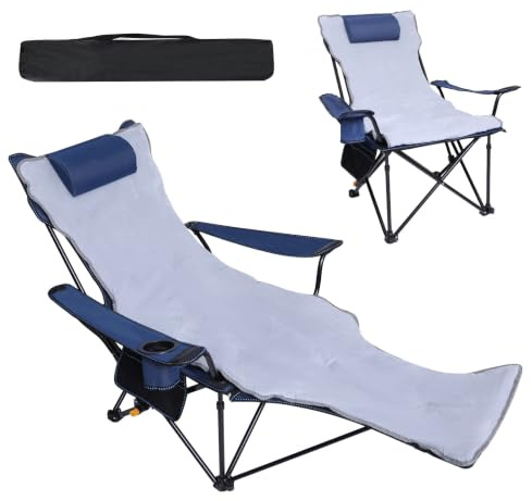 REDCAMP Chaise de camping 2 en 1 avec repose-pieds, pliable, réglable sur 4 positions, filet