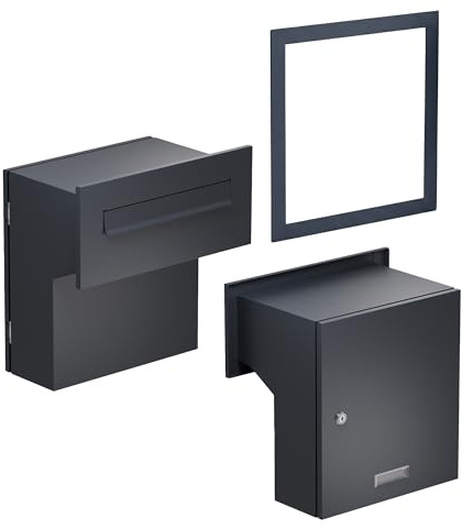 Sillar Cassetta Postale Passante a Muro Antracite | Cassetta Postale da Incasso in Acciaio Zincata con Cornice di Copertura | Sportello doppio | 33 x 35 x 19-26 cm | Serratura e 4 chiavi