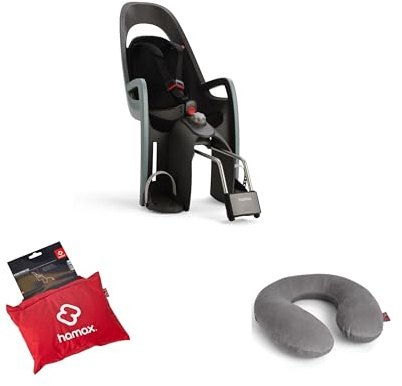 Hamax – Pack Unique : Porte Bébé Vélo Caress Vert/Noir + Oreiller Cervical + Poncho Pluie Enfant – Siège Inclinable 20°, Sécurité 3 Points, Protection Imperméable