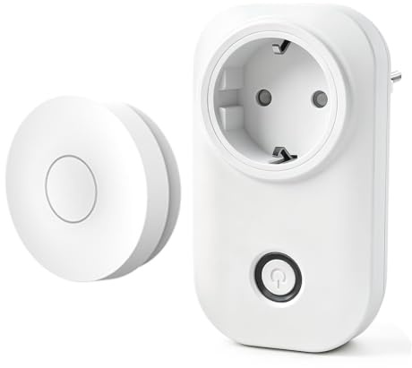FSMUCFY Prise Sans Fil avec Interrupteur Sans Pile, Kit Prise Télécommandée Cinétique Auto-Alimentée, Portée 30m Traversant Murs, Sans Wi-Fi，RF433MHz，Idéal pour Lampe, Luminaire et (Pack of 1v1)