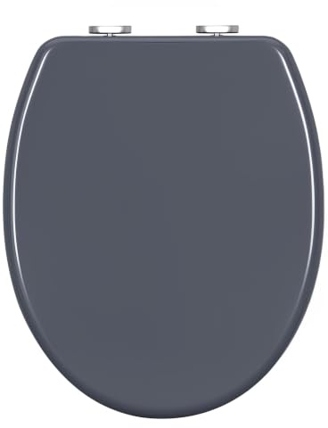 WOLTU Toilettendeckel mit Absenkautomatik, WC Sitz O-Form, aus Duroplast, Quick-Release zur einfachen Reinigung, mit verstellbaren Scharnieren, bis 175 kg belastbar, Blaugrau