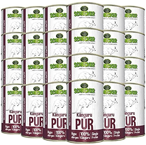 Schecker Nassfutter - Känguru PUR - 24 x 410 g - auch für sehr empfindliche Hunde - hypoallegen - getreidefrei - nur 4,5% Fett - Diätfutter