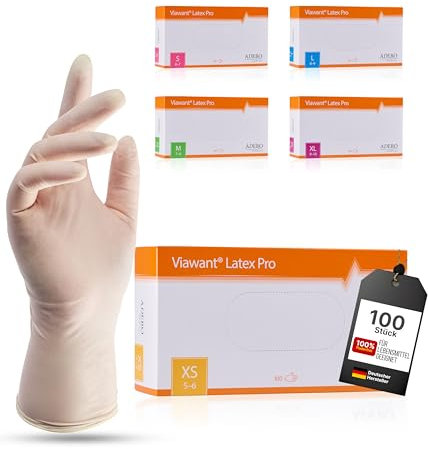 Latexhandschuhe 100 Stück | XS | Puderfreie Latex Handschuhe Weiß | Texturiert, reißfest & elastisch | Untersuchungshandschuhe Einweg für Pflege & Kosmetik | Gr. XS, S, M, L, XL