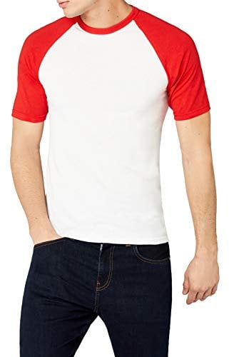 Fruit of the Loom Men's Baseball Classic Long Sleeve T-Shirt, White/Red, Medium