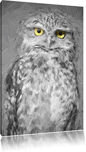 Pixxprint kleine scheue Eule B&W, Größe: 100x70cm, Leinwandbild, fertig gespannt, Wandbild, Dekoration, Kunstdruck, kein Poster
