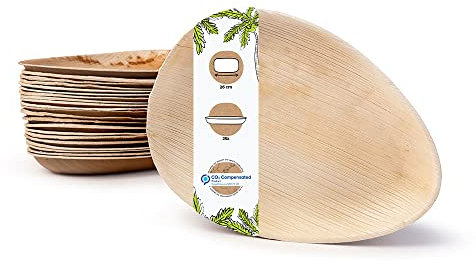BIOZOYG 25x Assiettes en Feuilles de Palmier 26 cm - Assiettes Jetables en Forme de Goutte pour Garden Party - Vaisselle Jetable Durable pour Fête