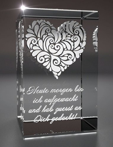 VIP-LASER 3D XL Glas Kristall mit verziertem Herz und Liebes-Spruch Heute morgen bin ich aufgewacht und hab zuerst an Dich gedacht gravur