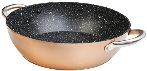 WECOOK! Professional Cazuela Baja Inducción 20 cm, Antiadherente Ecológico sin PFOA, Aluminio Forjado, Color Cobre, 2,8 mm Espesor, Asas de Acero Inoxidable, Vitrocerámica, Gas, Horno