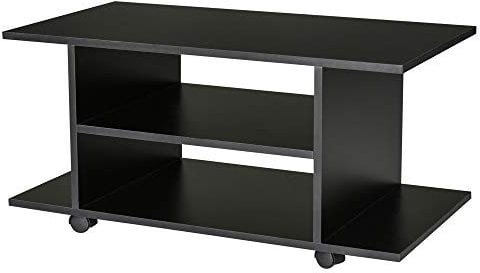 HOMCOM Mobile TV Moderno con Ripiani, Mobiletto Porta TV da 42 con Ruote Girevoli a Freni, 2 Piccolo Ripiani Laterali per Soggiorno e Camera da Letto, 80x40x40 cm, Nero