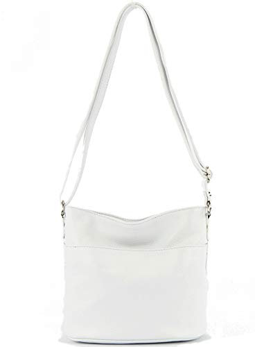 modamoda de T198 kleine Damen Leder Umhängetasche Schultertasche handmade in Italy, Farbe:Weiß
