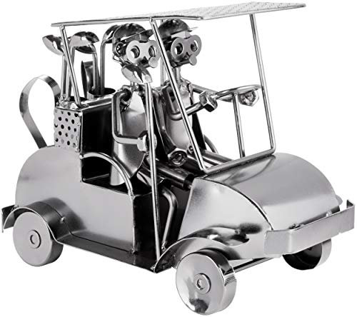 BRUBAKER Schraubenmännchen Golfcart - Handarbeit Eisenfigur Metallmännchen Golf - 24 cm Metallfigur Geschenkidee für Golfspieler und Golf Fans