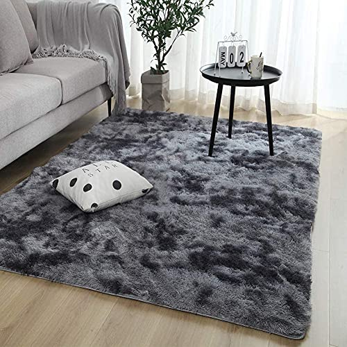 Calore Tappeto Salotto, Peloso Tappeti Moderni Soggiorno, Moderno Tappeto Camera da Letto, Shaggy Tappeti Morbido e Soffice per la Camera (grigio nero, 185 x 185 cm)