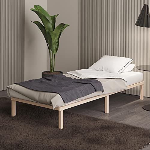 Bettgestell 120x200 cm Lisette mit Lattenrost mit Füßen – Futonbett aus Vollholz mit Rollrost – Bettrahmen 300 kg belastbar – Stabiles Holzbett – unbehandeltes FSC®-zertifiziertes Massivholz