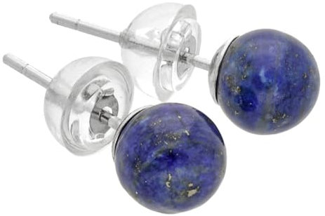 Edelstein Ohrstecker in 925er Silber | Kugel/Perle 6 mm Durchmesser | Ohrringe mit Verschluss (Lapislazuli)