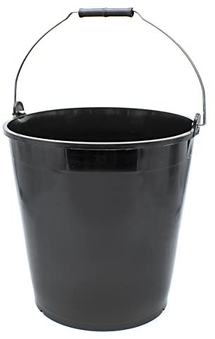 CABLEPELADO - Cubo plastico Reciclado engomado 15 litros - Cubo Agua - balde - cubeta - barreño - medidor - asa Metal - Cubo Jardin - Color Negro