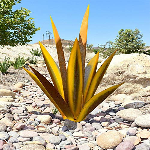 Raopuzi Sculpture Rustique de Tequila Bleue, 65CM Art décoration Statue Déco à la Maison,Figurines de Jardin,Ornements de Pelouse,Piquets de Jardin,Plantes d'agave en Métal pour Cour Extérieure (C)