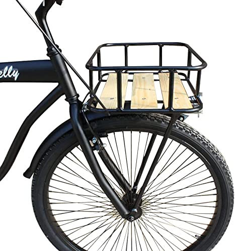Tenthome Panier VéLo Porte-Bagages Avant VéLo Avant avec Panier Porte-Bagages VéLo en Bois Holland Road Bike (Noir)