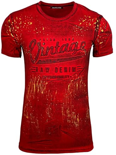 Subliminal Mode Herren-T-Shirt, Baumwolle, Rundhalsausschnitt, kurze Ärmel, gewaschen, Mordene/Vintage – einzigartiger 3D-Druck – klassische Passform BX10184, rot, L