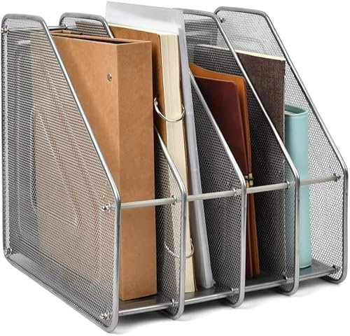 Compartiments 4 Rangement de Bureau Porte-Magazines Range-revues Métal Panier de Rangement Fichiers Documents Module de Classement Durable DIY Trieur de Livres Cahiers pour Bureau Ecole Maison,Argent