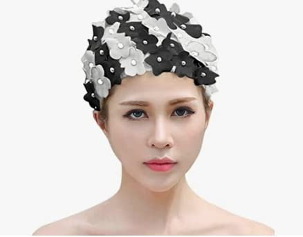 SIQITECH Gorro de baño de encaje para mujer, gorro de baño, piscina, natación, para adultos, modifier, gorro de baño, vintage, con pétalos de flores, duradero y exquisito, 24,3 x 17,2 cm