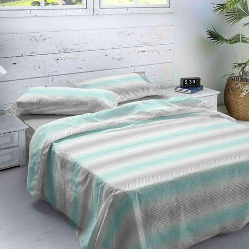 NATURALS - Juego de Sábanas Estampada Cama 150-100% Algodón Franela - Incluye Sábana Encimera + Sábana Bajera + 2 Fundas de Almohada - Extra Suave, Transpirable - Volga
