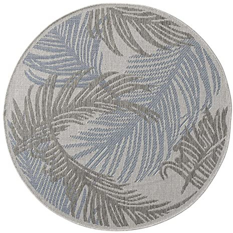 Taracarpet Outdoor Teppich Wetterfest Wohnzimmer Balkon Küchenteppich Flachgewebe Sisaloptik Muster blau Blätter Dschungel 120x120 cm rund