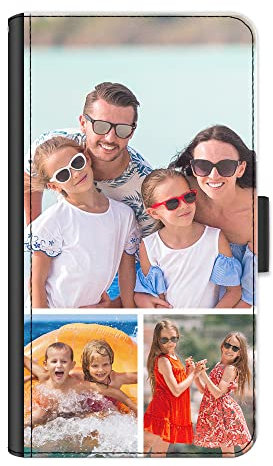 Personalised Phone Case For Apple iPhone 15, 14, Pro, Max, Mini, Plus 13, 12, 11, XS, XR, SE Phone, Custom Photo Collage, Image on Leather Side Flip Wallet Phone Case, Phone Cover - Three Images