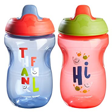 Tommee Tippee Sippee Cup, Water Bottle for Toddlers, Spill-Proof, BPA Free, 10oz, 9m+, 2 Count, Blue and Red
