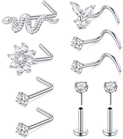 JFORYOU Nasenstecker 20 Gauge Nasenpiercing Stecker Threadless Push In 20G Nasenstecker Chirurgenstahl auch für Lip Tragus Helix Conch Cartilage Ohrringe Piercing Schmuck