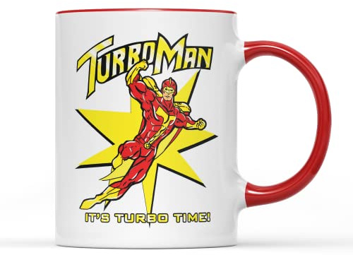 SMARTYPANTS Turbo Man Mug Tea Coffee Cup - Jingle Bells Action Figure Man Comedy Funny Festive Xmas Christmas Eve Classic Movie Film Cinema Home Kitchen Gifts Presents (Red
