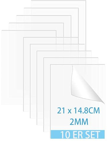 QEEYON 10 Pcs Hojas De Acrílico Transparente A5, 1mm Láminas De Plástico De Acrílico Transparente, Panel Acrílico Para Reemplazo De Vidrio, Letreros De Mesa, Caligrafía Y Pintura (21x14,8cm)