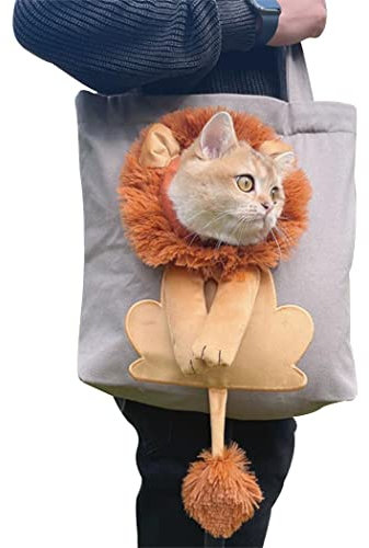 Tragetasche für Katzen, Cartoon-Löwe, Haustier-Tragetasche, tragbar, für kleine Hunde und Katzen, faltbar, mehrfarbig, Einheitsgröße (grau)