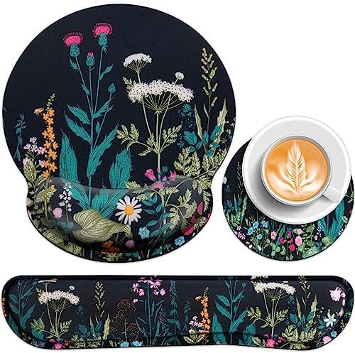 Acezeek 3-in-1 Mouse Mat Set,Mouse Pad Wrist Support+Keyboard Wrist Rest+Cup Pad,Keyboard Mat with Anti-Skid,Ergonomic Mousepad Pain Relief,Memory Foam Keyboard Wrist Support for Games Office Home