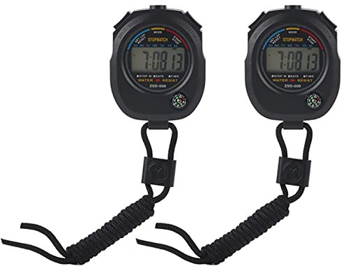 KIMISS Curling-Stoppuhr, Digitale Stoppuhr, Kunststoff, 2 Stück, Multifunktionale Tragbare Digitale LCD-Stoppuhr, Timer für Sport, Laufen, Rennen, Schwimmen