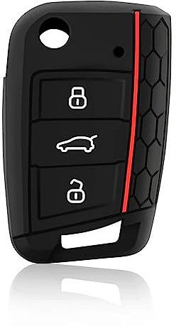 HooRLZ Protection Coque Clé VW, Compatible pour VW Golf 7, MK7, GTI, Skoda, Seat Leon, Octavia, Polo, Seat Ibiza, Coque De Clé De Voiture en Silicone VW Polo, Porte Clef VW Golf 3 Boutons (1 Pcs)