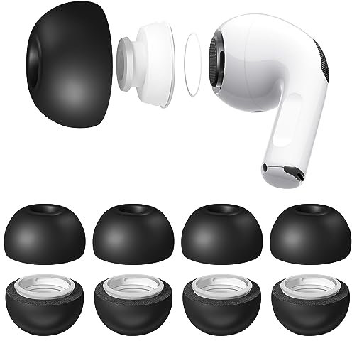 Seltureone 4 Paar Memory Schaumstoff Ohrstöpsel für AirPods Pro &AirPods Pro 2 (Unterstützt Adaptiven Transparenzmodus),Bessere Geräuschunterdrückung rutschfeste Bequeme Ohrstöpsel (M,Schwarz)